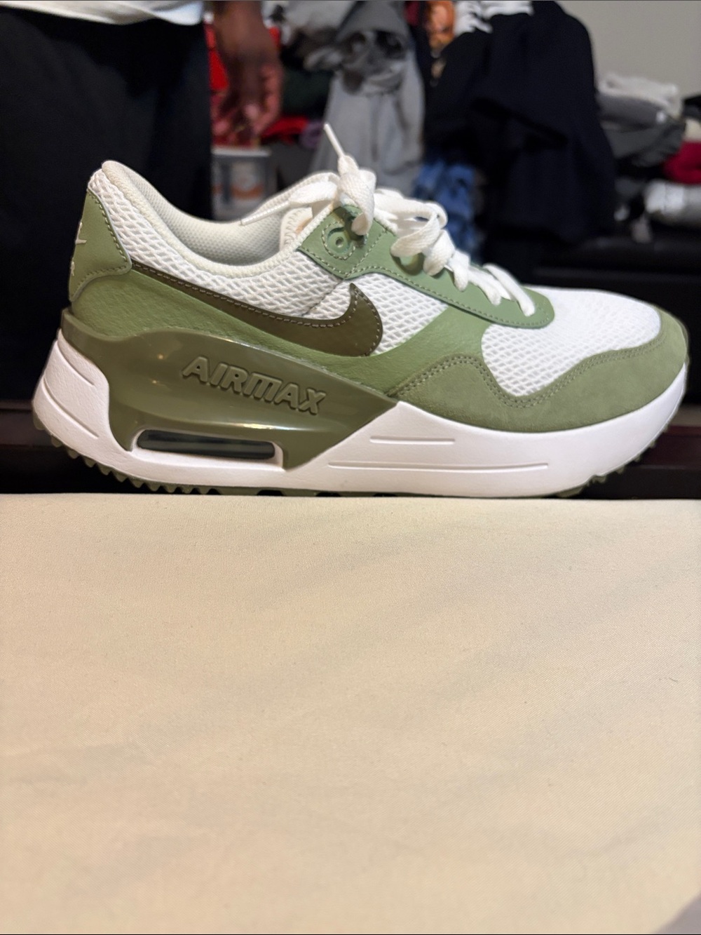 Nike Olive Green and White Air Max Sneaker